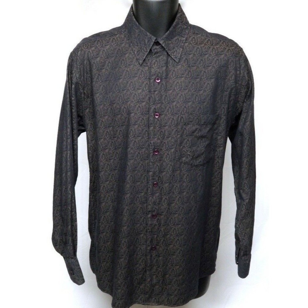 Scullers Button Front Long Sleeve Shirt Size 40 Medium Brown Black